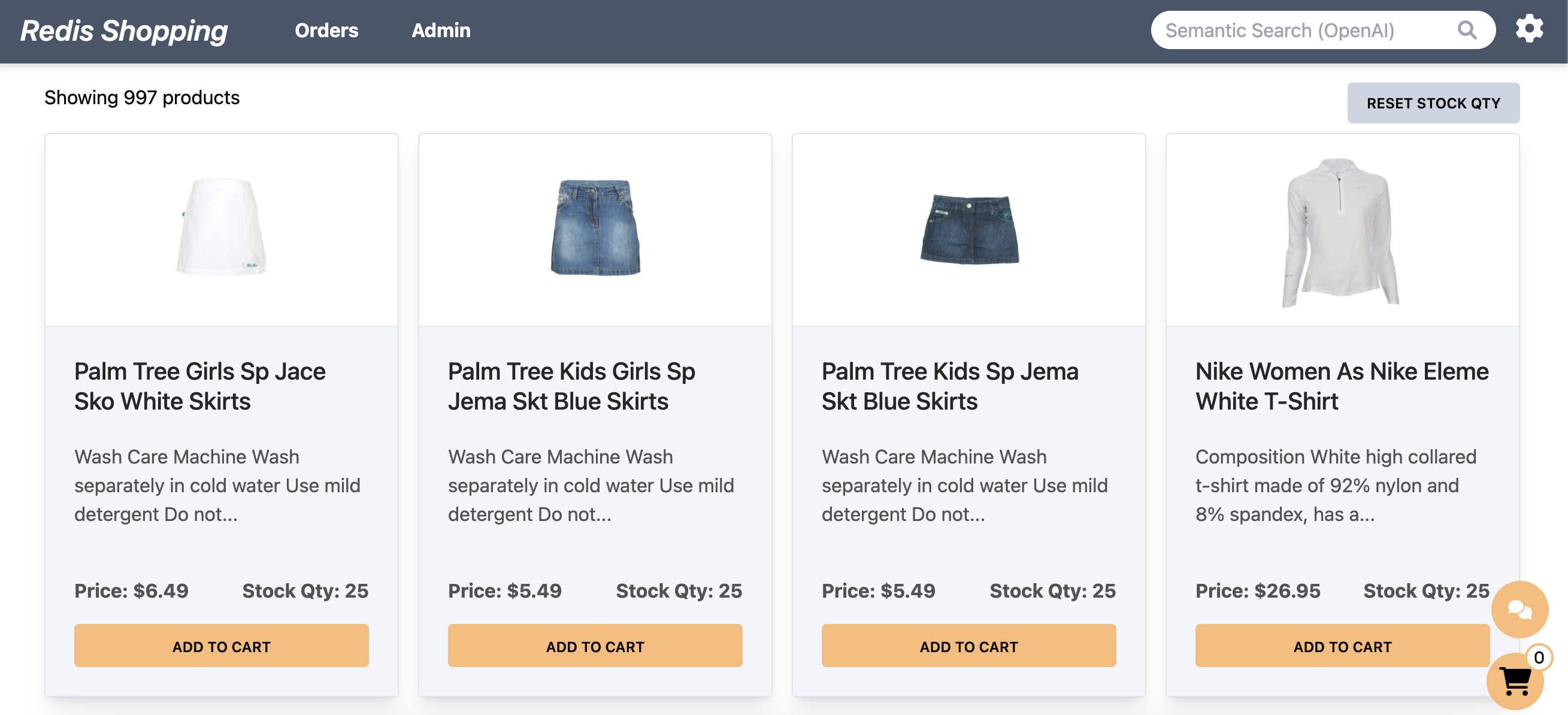 Redis Microservices E-commerce App Frontend - Products Page