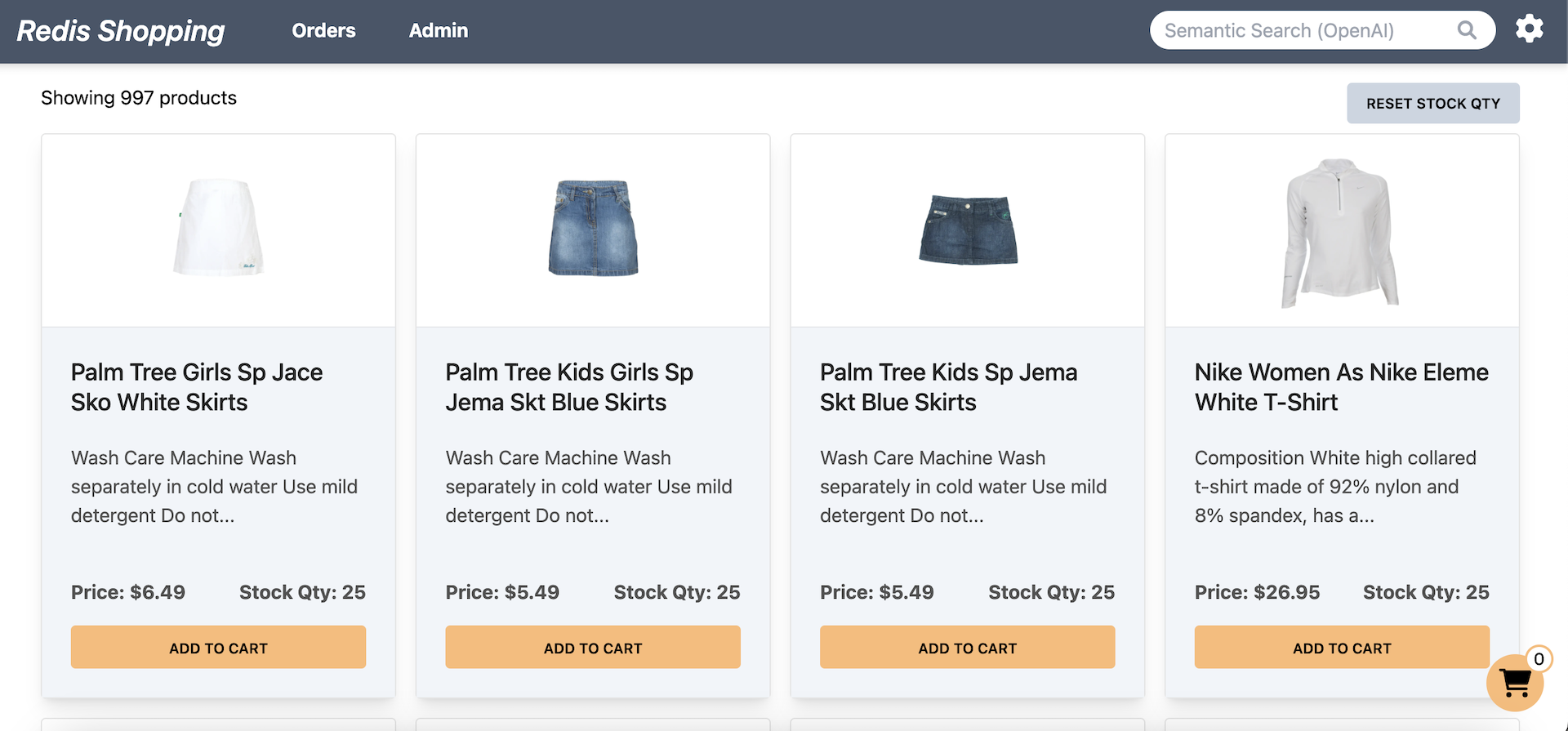Redis Microservices E-commerce App Frontend - Products Page