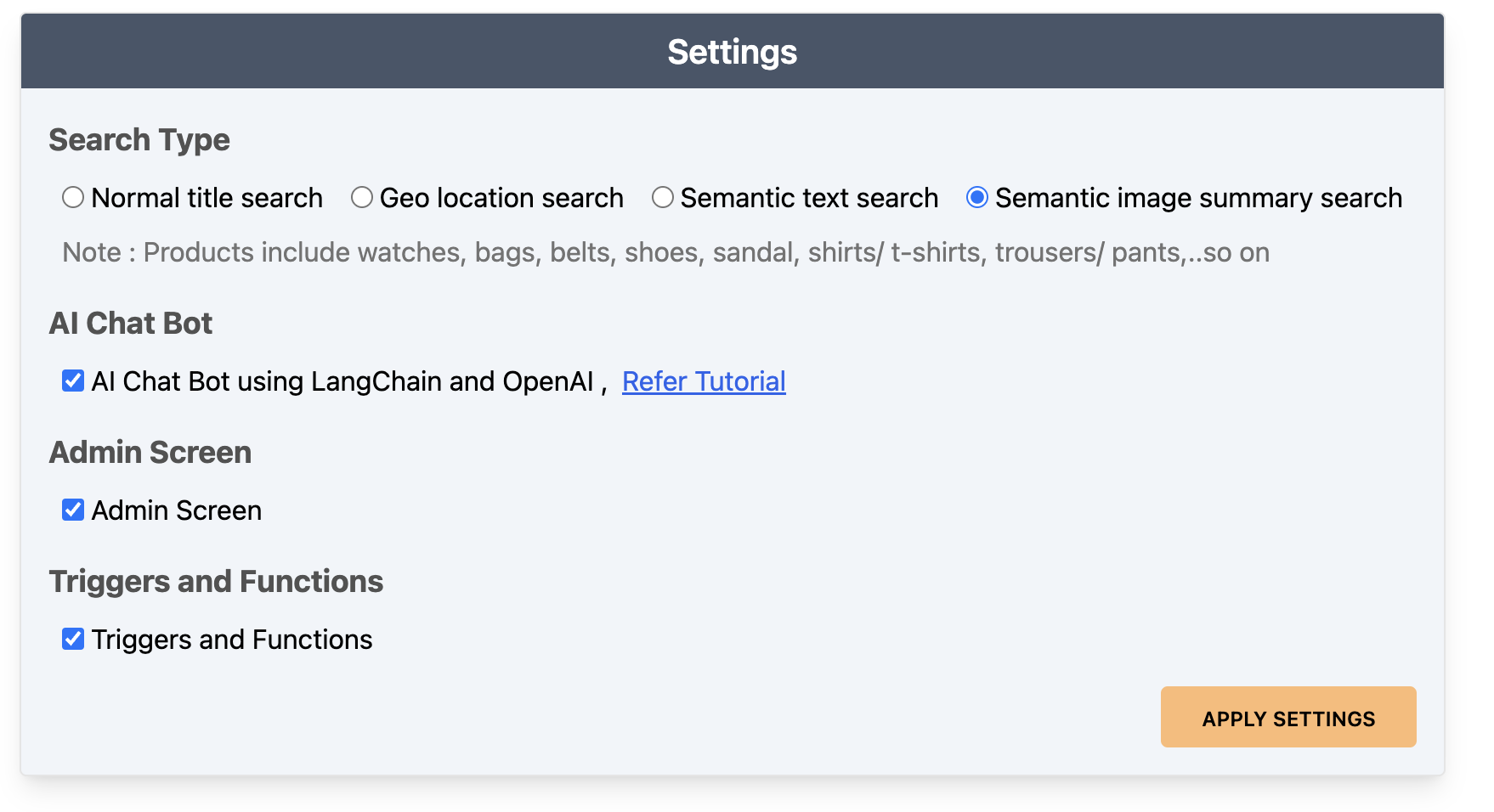 settings page