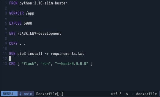 Screen grab of the Dockerfile