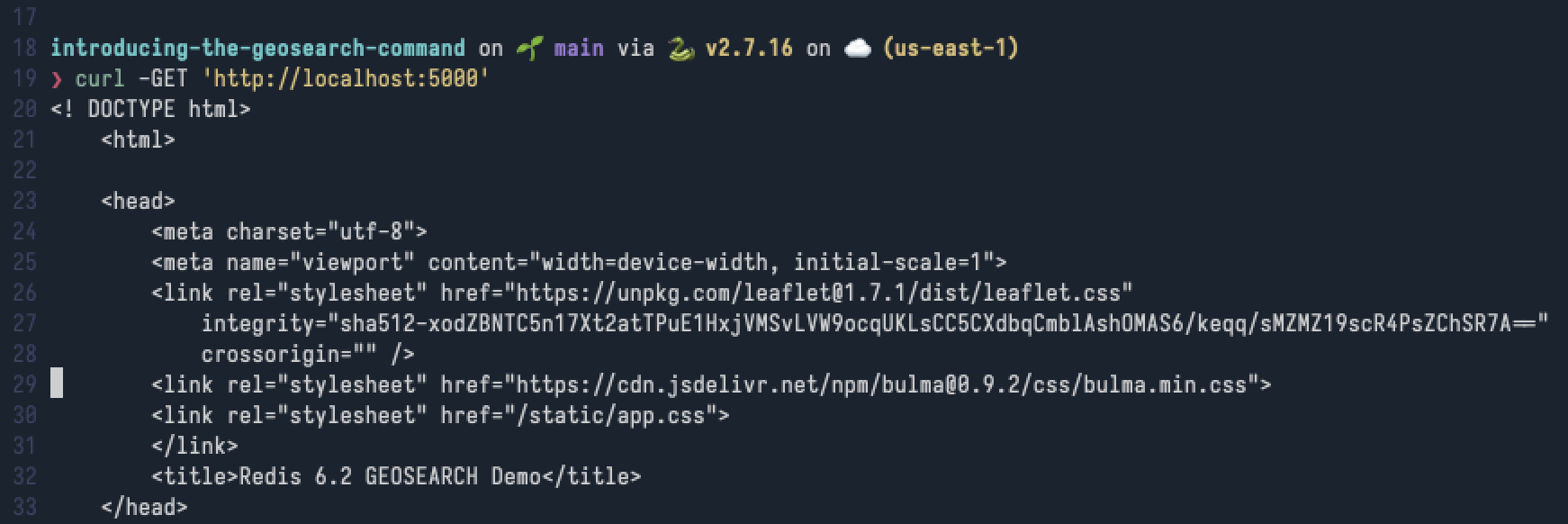 Screen grab of the cURL command