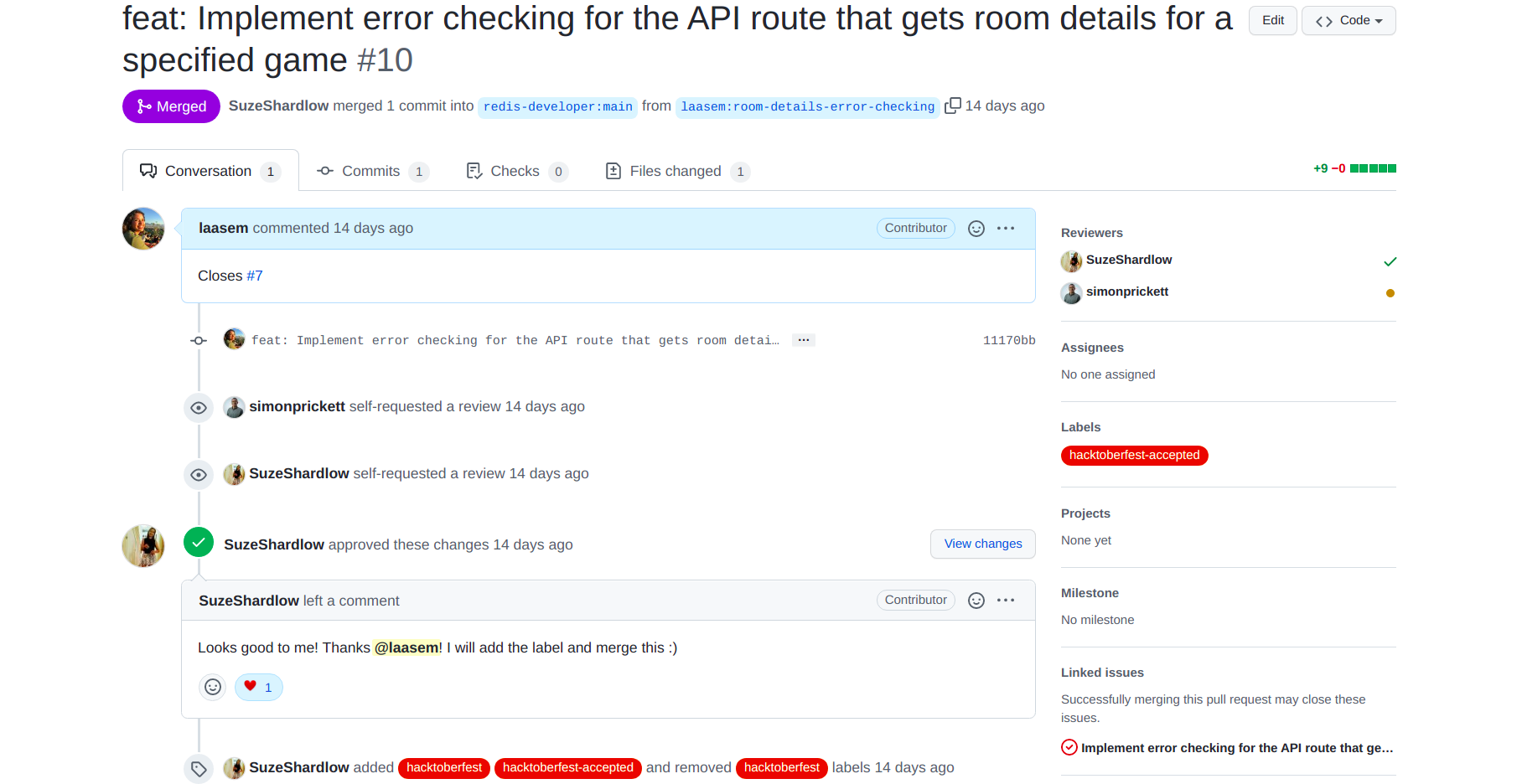 Screen grab of Lara's pull request