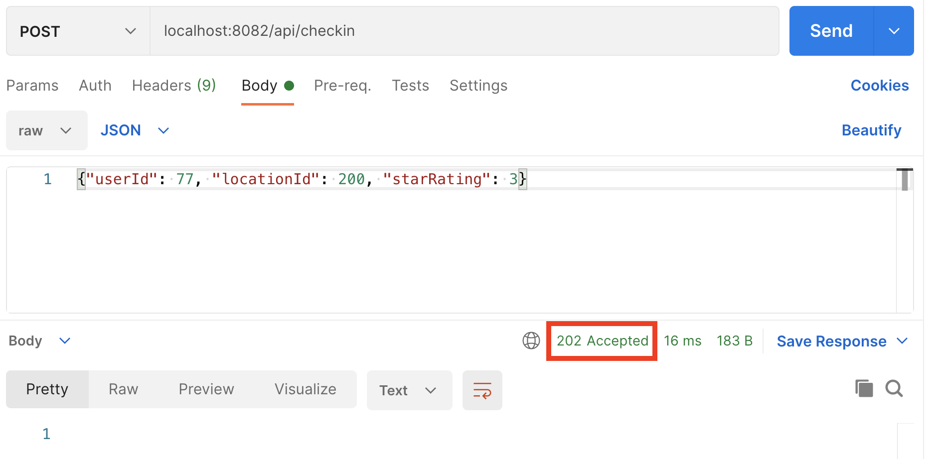 Authenticated Checkin 202 Response
