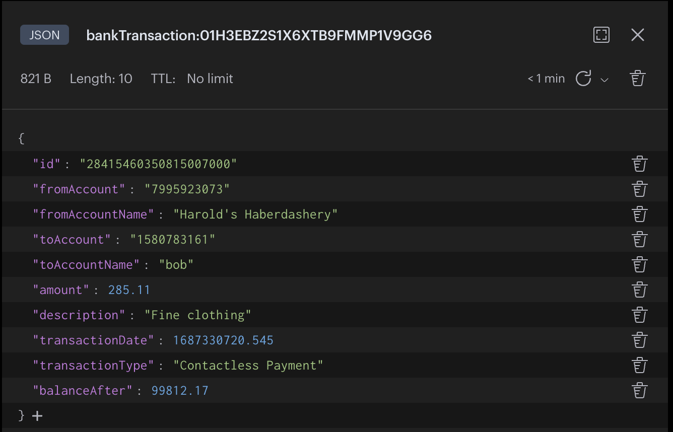 bank transaction json