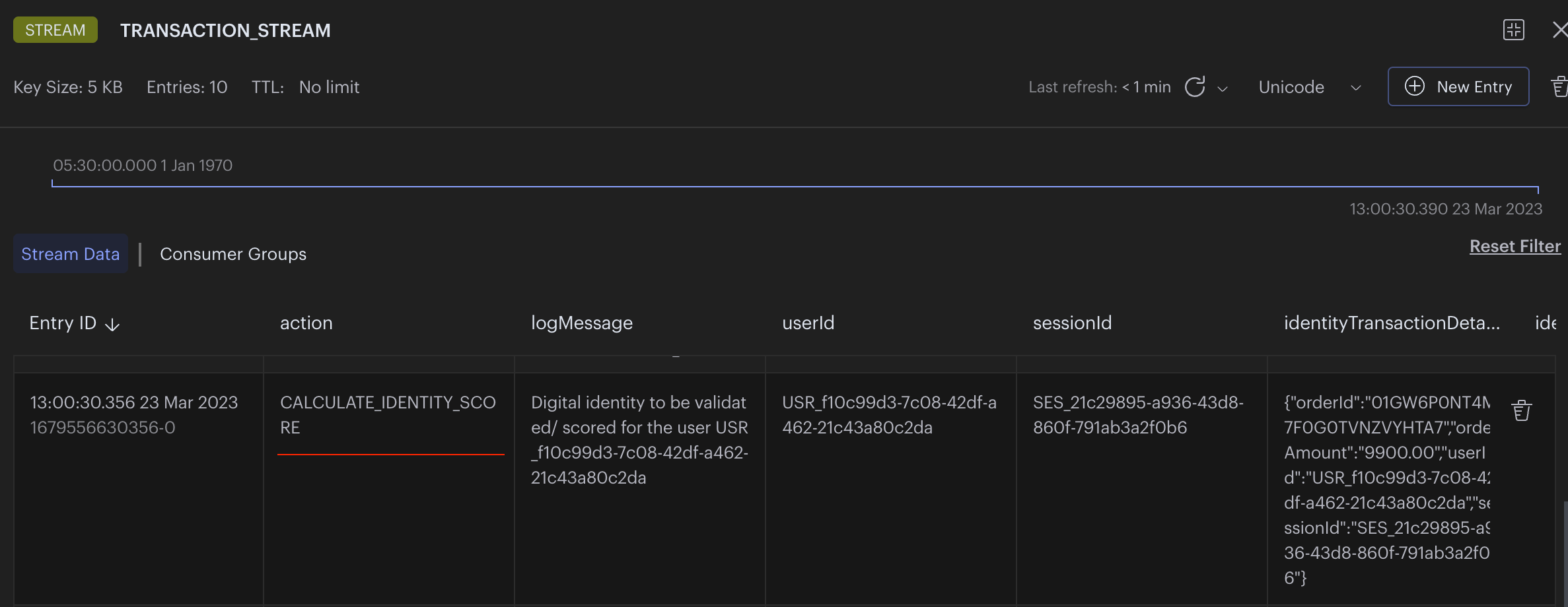 Validation Identity in Transaction Stream
