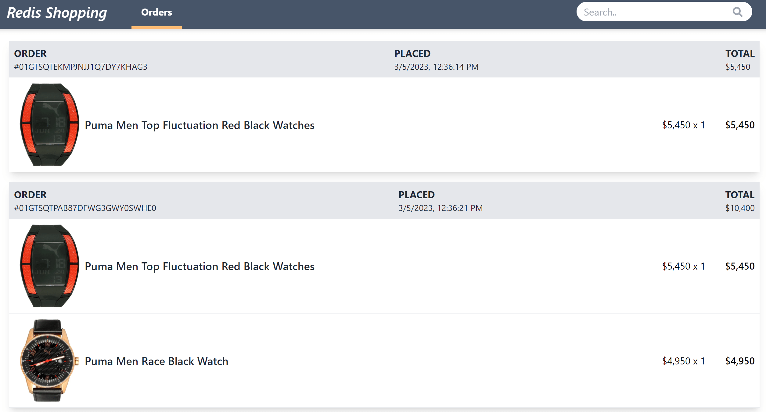 redis microservices e-commerce app frontend order history page