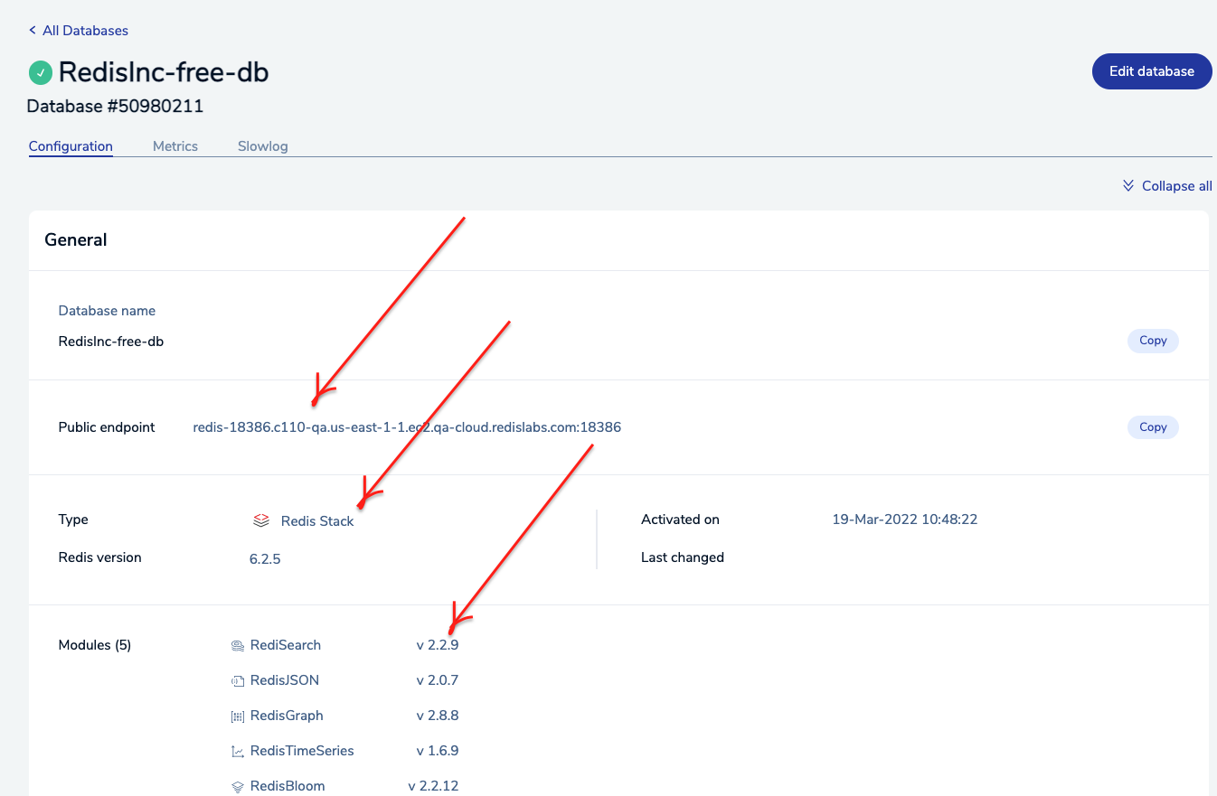 Database details