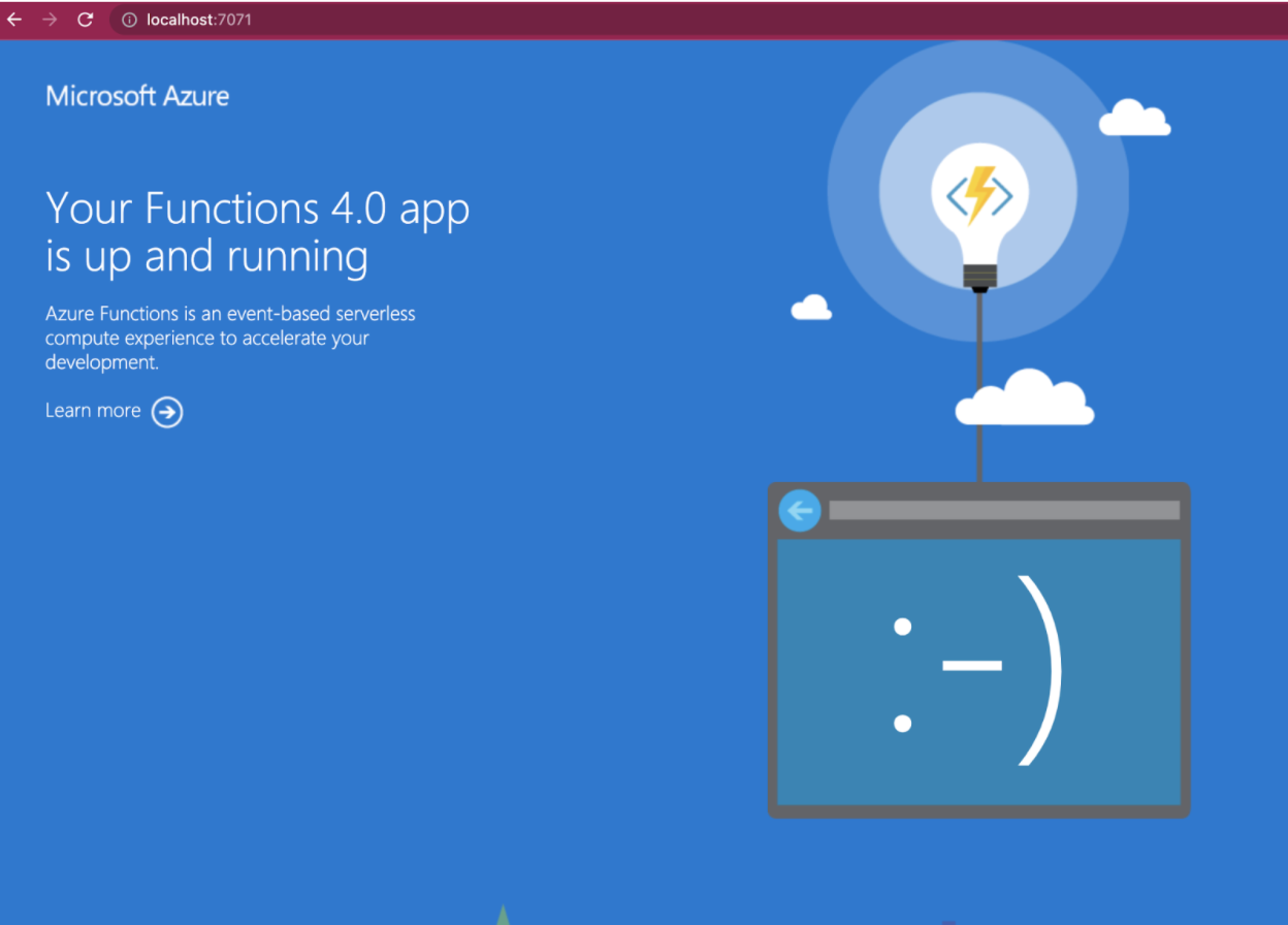 Output in the browser from running the application locally
