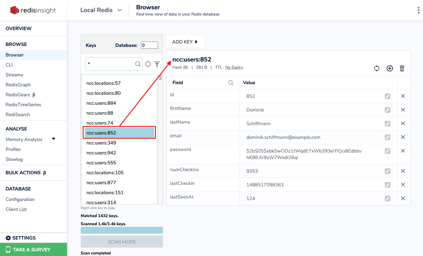 User 852 viewed with RedisInsight