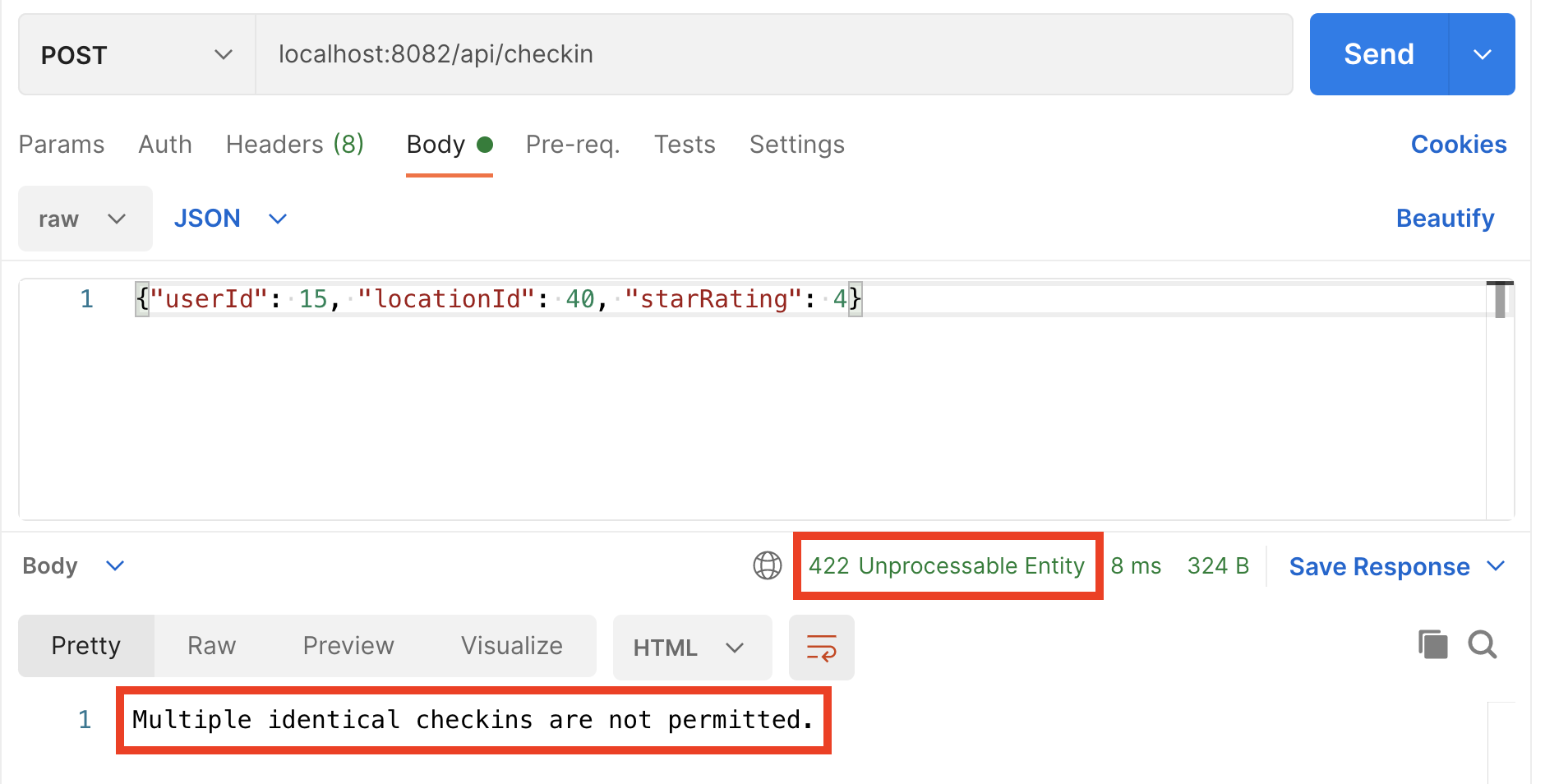 422 Checkin Response